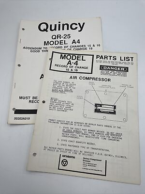 #ad Quincy A 4 Air Compressor Parts List Catalog Manual A4 QR 25 Series 1152A $9.95