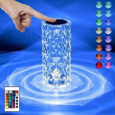 #ad Table Lamp LED Crystal Diamond Rose Night Light Touch RGB Atmosphere Bedside Bar $13.95
