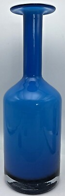 #ad West Elm Holmegaard Kastrup Style Blue Cased Glass Vase 12 7 8 Inches Tall MCM $99.95