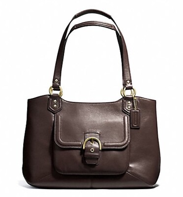 #ad COACH Campbell Leather Belle Carryall Handbag Brass Mahogany $128.00