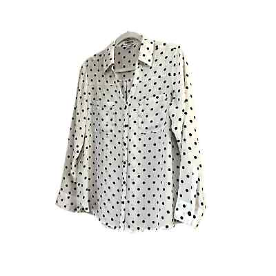 #ad Express portofino button front white amp; black button up blouse polk a dots $16.10
