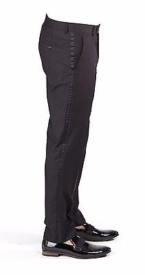 #ad Men#x27;s Tailored Slim Fit Black Flat Front Tuxedo Pants Dress Slacks By Azar Man $48.95