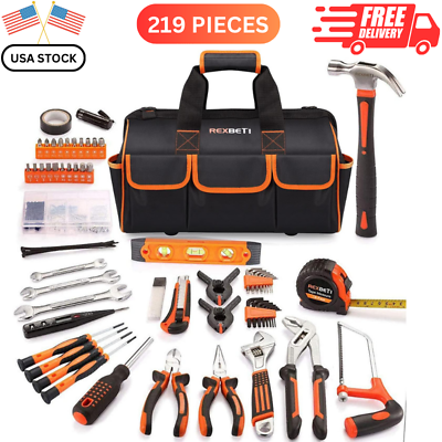 #ad 219 Piece Premium Tool Kit with 16 Inch Large Opening Tool Bag with 19 Pockets $99.87