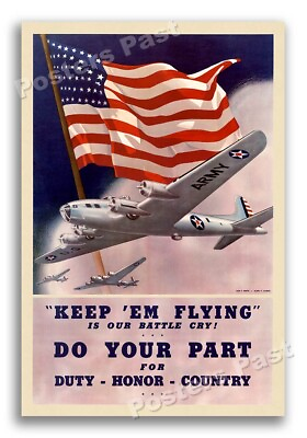 #ad 36quot;x54quot; “Keep #x27;Em Flying Duty Honor Country” 1942 WW2 War Army Air Poster $36.95