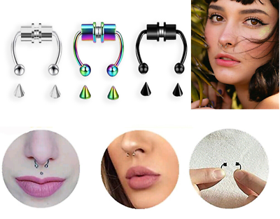 #ad Magnetic Non Piercing Nose Rings Fake Septum Segment Helix Club Clickers Punk $2.65