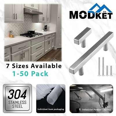 #ad Brushed Nickel Square Modern Cabinet Handles Pulls Knobs Kitchen Stainless Steel $294.90