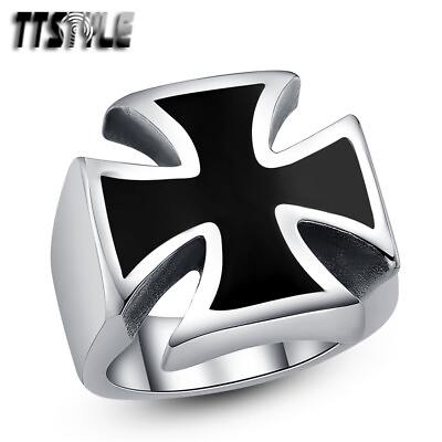 #ad Quality TTstyle THICK 316L Stainless Steel Black Iron Cross Ring Choose Size AU $25.99