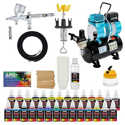 #ad Complete Pro G44 MASTER Dual Action AIRBRUSH w AIR COMPRESSOR KIT and Paint $249.99
