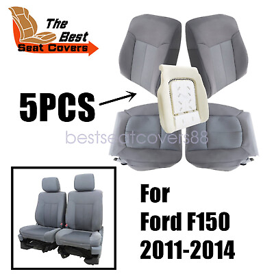 #ad DRIVER PASSENGER Top Bottom Cloth SEAT COVER For 2011 2014 Ford F150 Gray amp; Foam $138.49