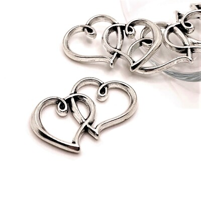 #ad 4 20 or 50 pcs Silver Double Heart Charms US Seller AS511 $6.95