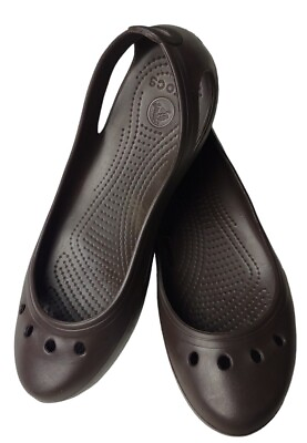 #ad Crocs Women#x27;s Ballet Flat Slip On Shoes Size 10 Brown Cutout $12.99