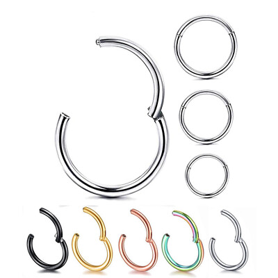 #ad Surgical Steel Nose Ring Ear Lip Rings Hinged Clicker Rings Hoops 20G 18G 16G $3.09