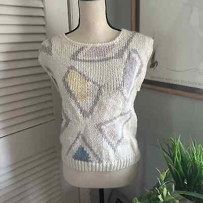 #ad CURRANTS BY JERI JO Vintage Hand Loomed Sleeveless 80s Sweater Pastels Cottage M $16.48