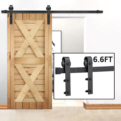 #ad 6.6FT Sliding Barn Door Hardware Kit Modern Closet Hang Style Track Rail Black $34.99