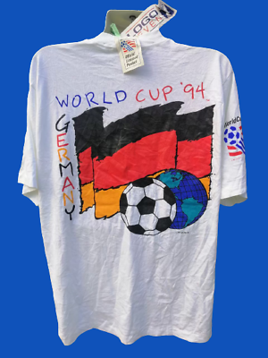 #ad Vintage NOS Mens XL White T Shirt 1994 Fifa World Cup Football USA Germany Flag $150.00