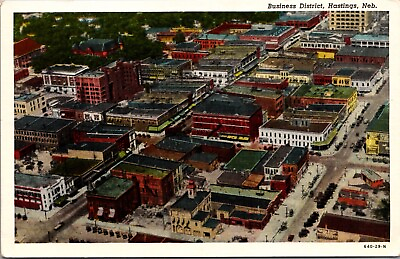 #ad Linen Postcard Overview of the Business District in Hastings Nebraska $8.00