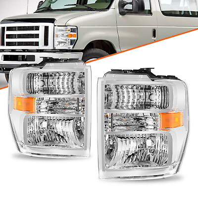 #ad For 2008 2014 Ford E150 E250 E350 E450 Superduty Halogen Headlight Lamp Pair $130.99