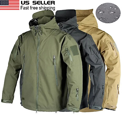 #ad Mens Military Tactical Jacket Waterproof Soft Shell Jacket Work Windbreaker Coat $39.99