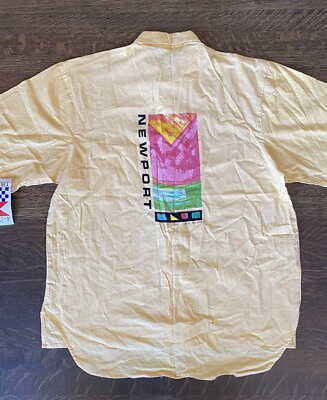 #ad Vintage NOS Newport Blue Button Down Logo Shirt SS Cotton 1987 Los Angeles $89.00