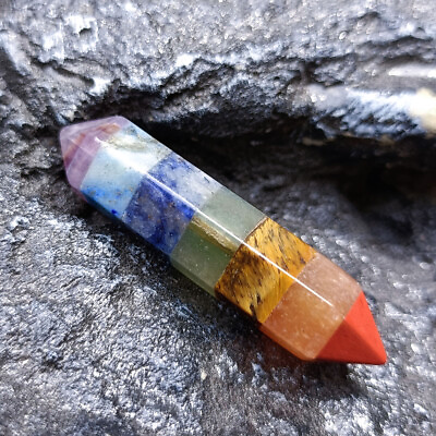 #ad 7 Chakra Stone Double Point Healing Crystal Quartz Natural Gemstone Wand Reiki $4.99