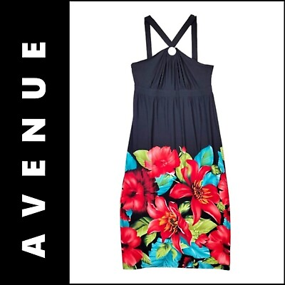 #ad Avenue Dress Size 18 20 Women Sleeveless Floral Sheath Halter LONG MAXI $27.75