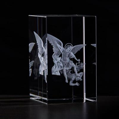 #ad Square Etched Glass Saint Michael Size 2in W x 3.25in H x 2in D for Home Decor $33.55