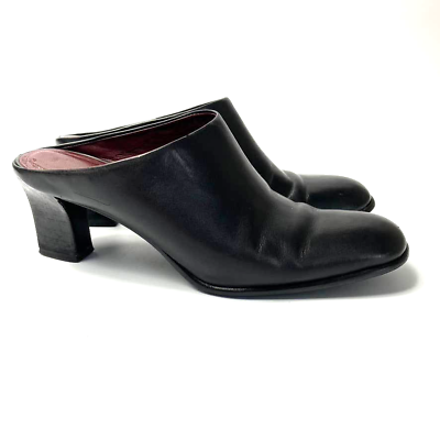 #ad Women#x27;s Ann Taylor Block Heel Mule Closed Toe Slip On Leather Black Shoes 7 M $32.99