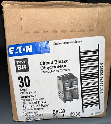#ad 1 BOX OF 5 Eaton BR230 Circuit Breaker 2 Pole 30 Amp 120 240V $69.00