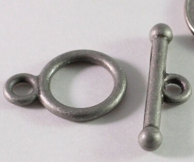 #ad Clasp 12 Oxidated Matte Silver Toggle Clasps with 13mm Ring amp; 24mm Bar * $10.94