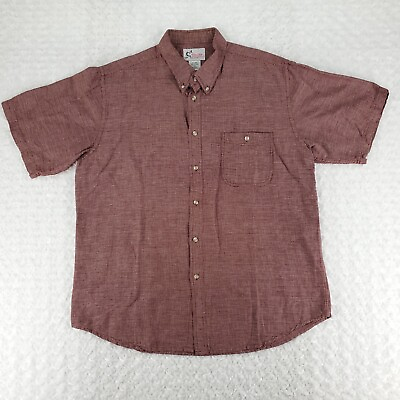 #ad World Wide Sportsman Shirt Men XL Burgundy Short Sleeve Button Down Linen Cotton $12.00