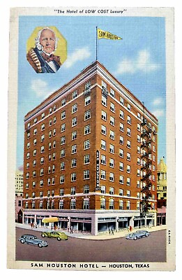#ad Houston TX Texas Sam Houston Hotel Antique Vintage Souvenir Postcard $4.79