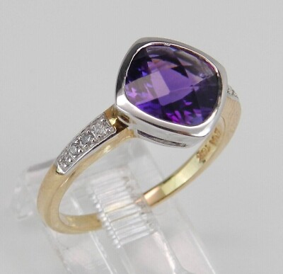 #ad 2Ct Cushion Cut Simulated Amethyst Solitaire Wedding Ring 14K Yellow Gold Plated $139.49
