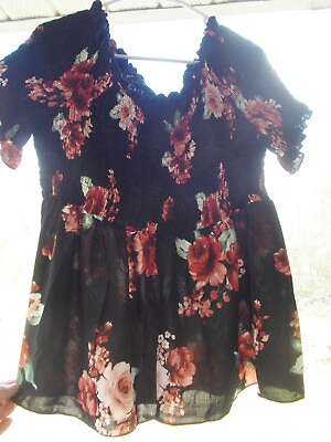 #ad Womans 2x Shirt blouse top hippi boho country sexy plus size black floral $4.98
