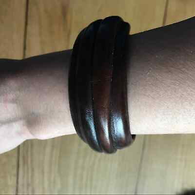 #ad Wide Dark Brown Leather Statement Bangle Bracelet $19.87