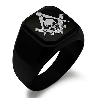 #ad Stainless Steel Masonic Skull Square Mens Square Biker Style Signet Ring $17.99