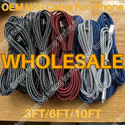 #ad Bulk Lot Braided USB Cable For iPhone 14 13 12 11 XS XR 8 7 6 5 Fast Charge Cord $94.00