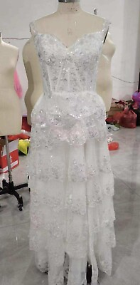 #ad NWT Custom Made Gorgeous White Dress With Lace amp; Sparkling Sz 8 10 $269.00