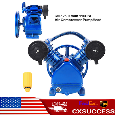 #ad 3HP 2 Piston 1 Stage Air Compressor Pump Head Twin Cylinder V Style 115PSI 2200W $120.70
