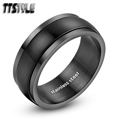 #ad TTstyle THICK Stainless Steel Black Matt Spiner Band Ring Size 6 15 NEW Arrival AU $17.99