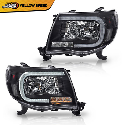 #ad Fit For Toyota Tacoma 05 11 Black Clear LED Tube Headlights Headlamps $87.39
