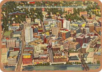 #ad Metal Sign Michigan Postcard Downtown Grand Rapids from the air Grand Rapi $18.66
