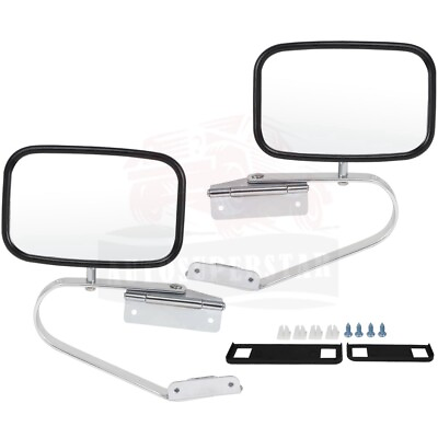 #ad For Ford F150 F250 F350 Pair Set RH LH Side Fold Manual Mirrors Chrome Steel $44.64