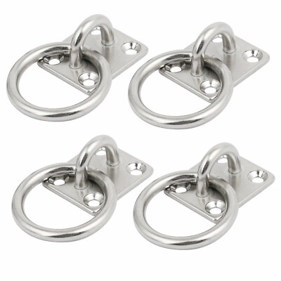 #ad 4pcs 304 Stainless Steel 5mm Thick Rectangle Sail Shade Pad Eye Plate w Ring AU $23.01