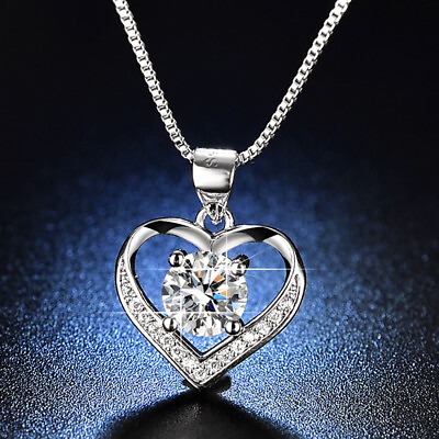 #ad 925 Sterling Silver Love Heart Cubic Zirconia CZ Pendant Crystal Necklace 18quot; $7.99