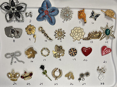 #ad PICK A BROOCH PIN VINTAGE NOW Rhinestones Crowns FLowers Hearts Etc C34 $8.00