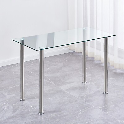 #ad 51quot; Rectangular Clear Tempered Glass Dining Table Metal Frame Diningroom Kitchen $113.99