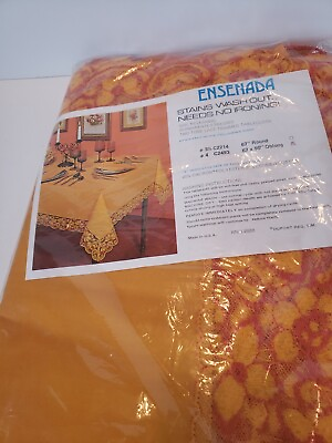 #ad Vintage Ensenada Orange Lace Trimmed Tablecloth 67 x 90quot; Oblong 1970s MCM New $24.00
