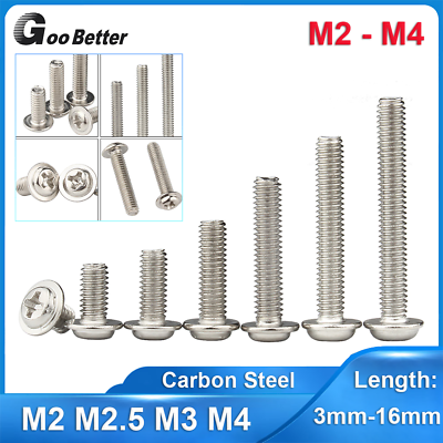 #ad M2 M2.5 M3 M4 Flanged Phillips Nickel Plated Screws Button Head Machine Bolts $2.05