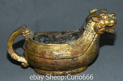 #ad #ad 7.8#x27;#x27; Rare Old Dynasty Bronze Ware Gold Portable Dragon Loong Cup Beast Statue $861.30