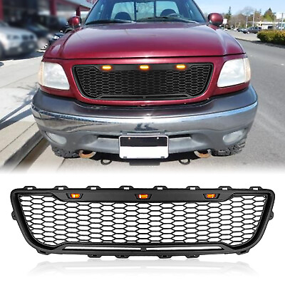 #ad Fits FORD F150 1999 2003 Front Grille Honeycomb Grille Bumper w Lights Black $123.68